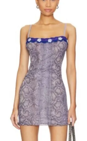 Danielle Guizio REVOLVE Snake Print Mesh Mini Dress Floral‎ Crochet Trim Size XS thumbnail 1
