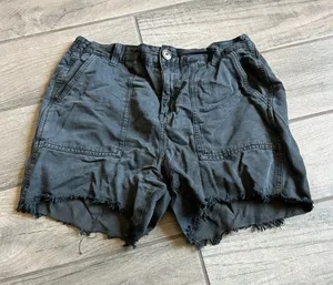 aerie Black Frayed Hem Denim-Style Shorts thumbnail 1
