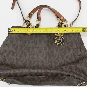 Michael Kors Cynthia Logo Medium Satchel‎ Brown Monogram Chain Shoulder Luxury thumbnail 12