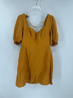 REFORMATION Yellow Ochre Spring Bow Sleeve Linen Mini Dress size 10 NWT thumbnail 6
