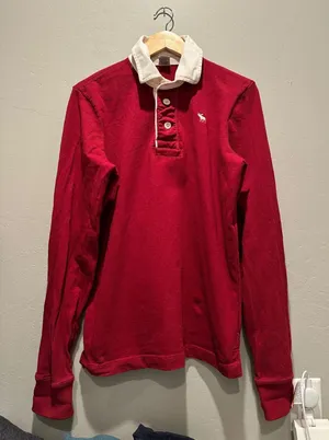 Y2K Abercrombie & Fitch Red Rugby Polo Shirt Moose Logo Medium Vintage thumbnail 1