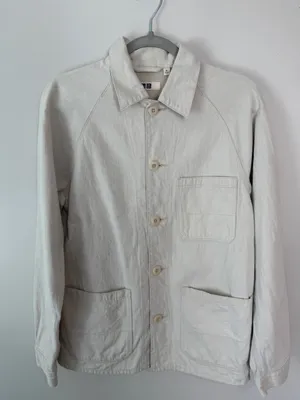 UNIQLO Utility Denim Jacket Chore Off White XS Unisex Cotton Linen thumbnail 2