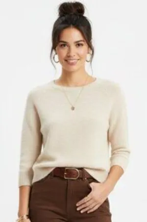 Sam Edelman Tan Angora Blend Soft Cropped 3/4 Sleeve Sweater M thumbnail 1