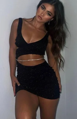Oh Polly Epernay Black Beaded Cut Out Mini Dress Size 12 thumbnail 1