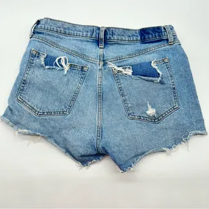 Abercrombie & Fitch High Rise Mom Lt Blue Factory Distressed Cutoff Jean Short thumbnail 5