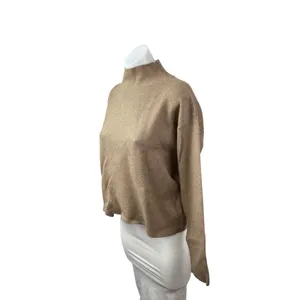 Quince Women's Tan Long Sleeve Mock Neck Knit Sweatshirt Sweater Top Size XS thumbnail 3