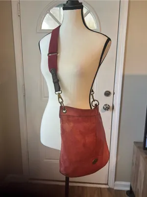 Fossil Red Pink Distressed Leather Crossbody Messenger Bag Large Boho thumbnail 3