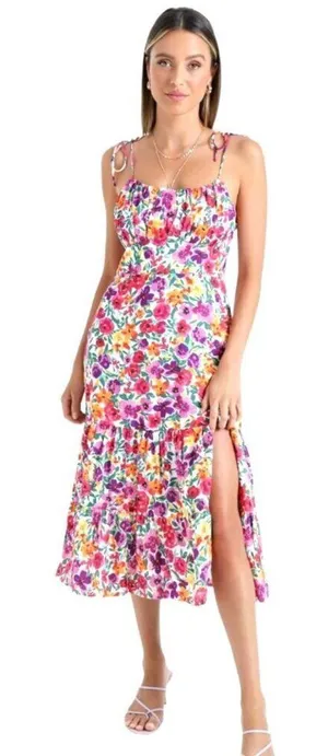 Showpo‎ Dress Women 8 Pink Packed Floral Print Monaco Midi Boho Cottagecore thumbnail 1
