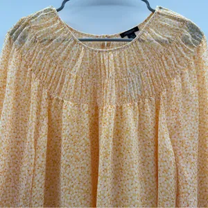 Ann‎ Taylor Yellow Orange Floral Long Sleeved Shirred Yoke Blouse Sz XL NEW thumbnail 2