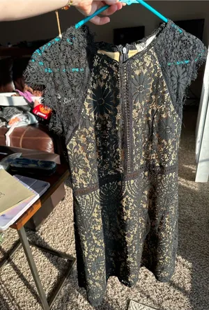 Altar'd State Black Lace Overlay Dress with Nude Lining thumbnail 1
