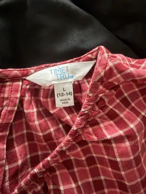 {TIME and TRU} Red Plaid Flutter Sleeve Tiered Prairie Mini Dress thumbnail 5