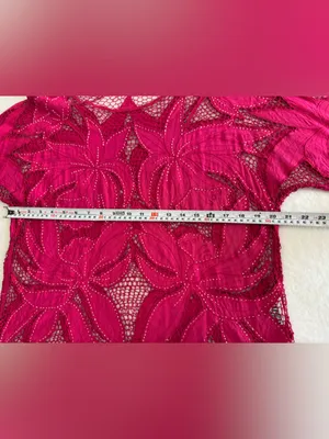 Surya Pink Beaded Sheer Floral Lace Top Boho Y2K Blouse Size L thumbnail 8