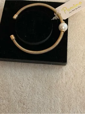 Pomina Gold-Tone Pearl Accent Coil Cuff Bracelet thumbnail 2