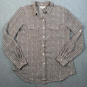 LOFT Ann Taylor Women's Small Brown Cream Floral Button Up Blouse Lightweight thumbnail 1