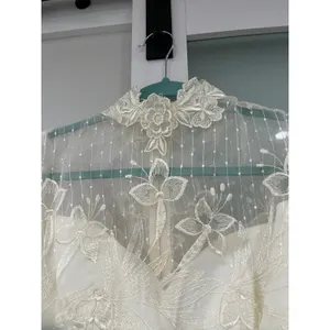 Vintage 80s‎ Victorian Revival Wedding Dress Ivory High Neck Sheer Lace Illusion thumbnail 6