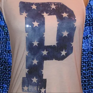 Pink brand white backless tank with logo on front thumbnail 2