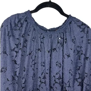 Free People Lace Blouse Women's Size Medium Blue Eyelet Boho Top Flowy thumbnail 1