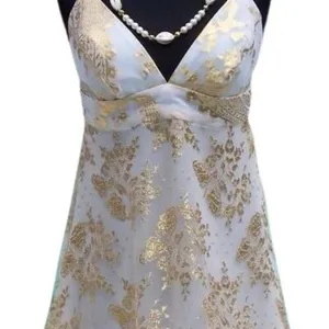 Cache Gold Metallic Silk Sheer Illusion Lace Top Dress Fit Flare New NWT $158 6 thumbnail 8