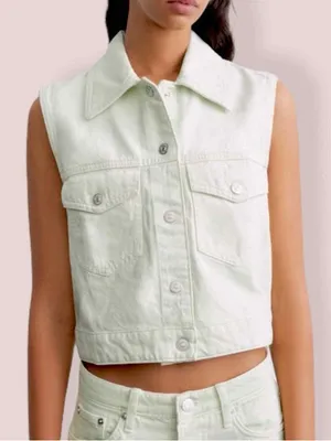 Zara Light Mint Denim Vest Jacket Small thumbnail 2