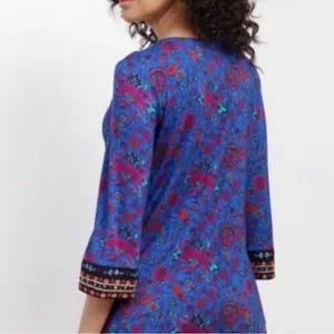 Soft Surroundings Blue Tamuri Embroidered Beaded Boho Tunic Top‎ Size M thumbnail 2