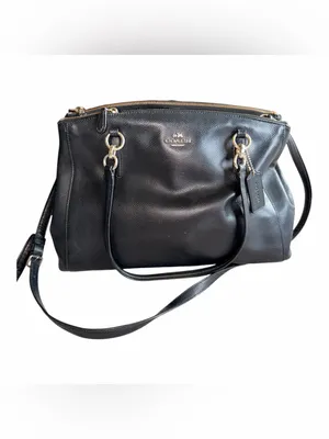 Authentic Coach Black Pebbled Leather Top-Handle Shoulder Bag with Gold Hardware thumbnail 2