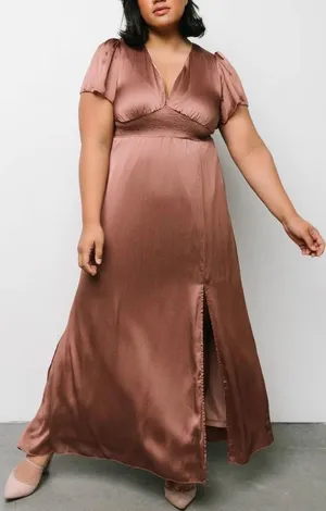 Baltic Born Rosy Pink Brown Prague Satin Maxi Dress Size XXXL NWT thumbnail 1