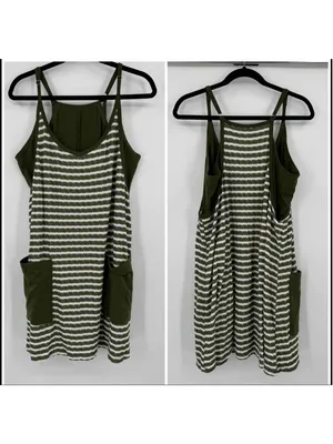 Green & White Striped Mini Dress with Pockets XL Built-in Shorts thumbnail 3
