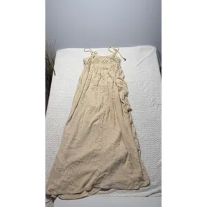 Free People Crochet Lace Cotton Maxi Dress Beige Tan Side Button Size S 4667 thumbnail 2
