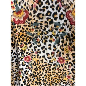 Savanna Jane Leopard Floral Embroidered Blouse Womens L Tan Black Excellent Boho thumbnail 6