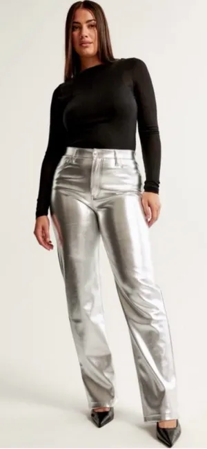 Abercrombie & Fitch Curve Love Vegan Leather 90s Relaxed Pant Size 18R. NWT thumbnail 1