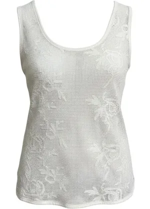 Banana Republic White Floral Crochet Mesh Cotton Tank Top Large Scoop Neck Slits thumbnail 1