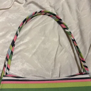 Source Unknown STRIPED MULTICOLORED SHOULDER BAG PINK GREEN BLUE CANVAS LIKE BAG THIN HANDLES thumbnail 12