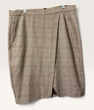 Banana Republic Plaid Wrap Front Skirt Size 6 Brown Tan Knee Length Officecore thumbnail 1