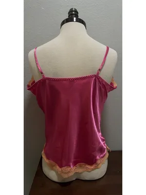 VTG No Boundaries Hot Pink Orange Lace Camisole Sz L Y2K thumbnail 3
