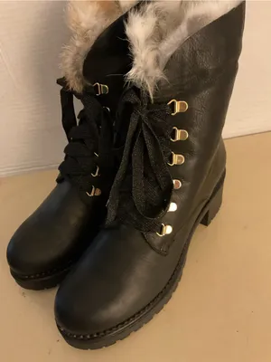 275 Central women black leather fur platform combat waterproof boots US 8 thumbnail 2