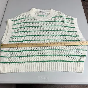 Madewell Classic Ivory Green Striped Open Stitch Knit Sweater Tee Size L NWOT thumbnail 10