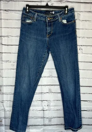 Seven7 Blue Straight Leg Jeans Classic Style Light Distressed SZ 4 Y2K Mid Rise thumbnail 1