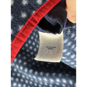 Lands' End navy blue fleece pullover white snowflake dot pattern Small thumbnail 3
