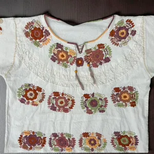 Vintage Handmade Mexican Embroidered Peasant Blouse Cottagecore boho Huipil L XL thumbnail 3