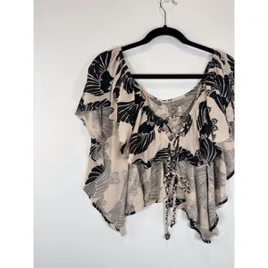 Free People Womens Top Beige Merpati Print Off The Shoulder Drapey Blouse Small thumbnail 7