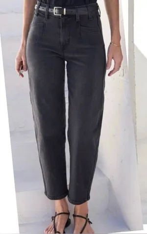 AYR The Beat Cotton High Rise Barrel Leg Ankle Crop Jean Washed Black Size 32 thumbnail 1