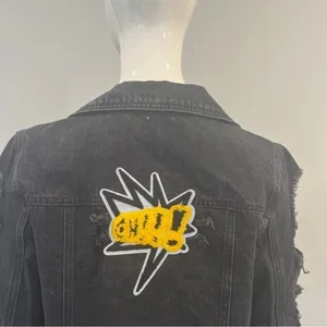 Cello Patch & Frayed Black Denim Jacket thumbnail 8