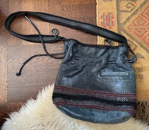 The Sak Black Leather Heritage Drawstring Bucket Bag soft leather bag thumbnail 1