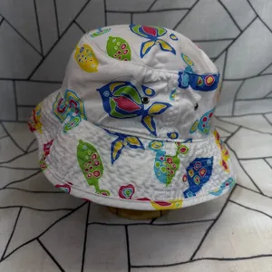 Fresh Produce Bucket Hat One Size‎ White Tropical Fish Print Cotton Sun Hat thumbnail 2