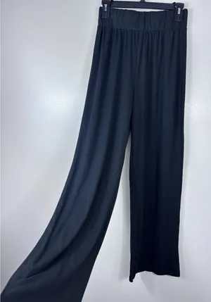 Soft Stretch Black Palazzo Wide Leg Flowy Yoga Lounge Pants Sz M thumbnail 1