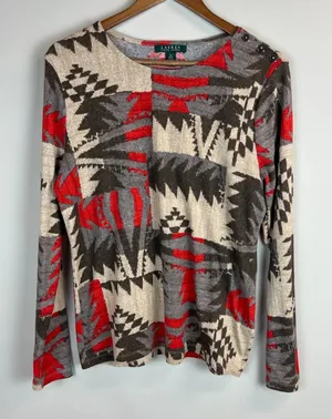 Lauren Ralph Lauren Top Womens XL‎ Southwestern Aztec Navajo Long Sleeve Buttons thumbnail 1