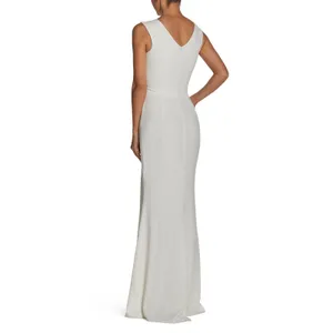 Dress The Population Sandra White Crepe Plunge Trumpet Bridal Gown XXS thumbnail 2