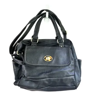 Unbranded Womens faux leather black purse handbag side pockets dual handle strap thumbnail 1