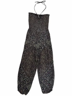 Free People Paisley Smocked Jumper M Boho Chic Balloon Leg Whimsigoth Jumpsuit thumbnail 6