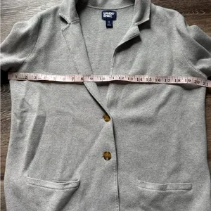 Lands' End Gray Fine Gauge Cotton Button Front Blazer Sweater S thumbnail 5